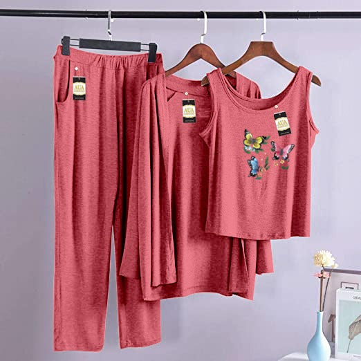 3 Piece Lounge wear Nightwear Sleepwear For Women Mini Butterflies Print