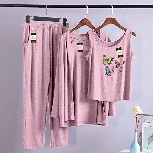 3 Piece Lounge wear Nightwear Sleepwear For Women Mini Butterflies Print