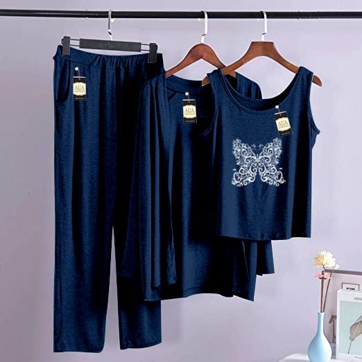 3 Piece Lounge wear Nightwear Sleepwear For Women Butterfly Print