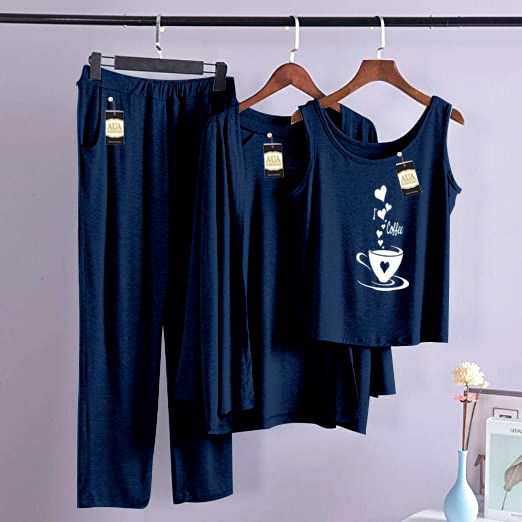 3 Piece Lounge wear Nightwear Sleepwear For Women Heart Cup Print