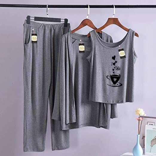 3 Piece Lounge wear Nightwear Sleepwear For Women Heart Cup Print