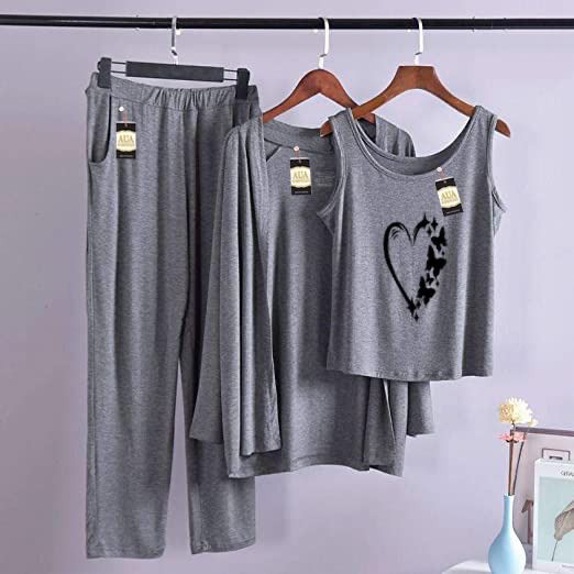3 Piece Lounge wear Nightwear Sleepwear For Women Women Heart Print