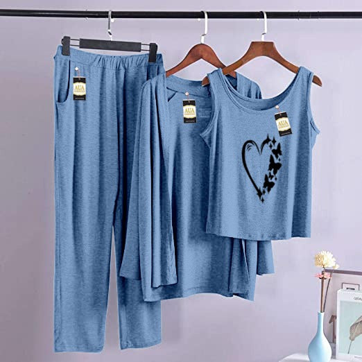 3 Piece Lounge wear Nightwear Sleepwear For Women Women Heart Print