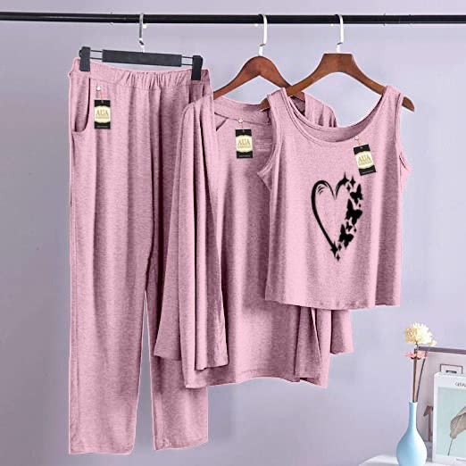 3 Piece Lounge wear Nightwear Sleepwear For Women Women Heart Print