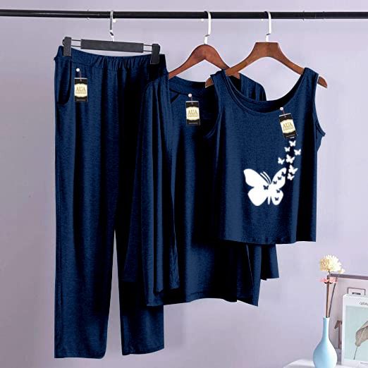 Trendy Butterfly 3 Piece Lounge wear Nightwear Sleepwear For Women (7 colours)