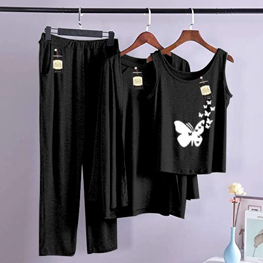 Trendy Butterfly 3 Piece Lounge wear Nightwear Sleepwear For Women (7 colours)