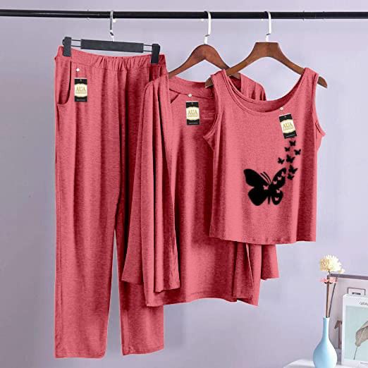 Trendy Butterfly 3 Piece Lounge wear Nightwear Sleepwear For Women (7 colours)