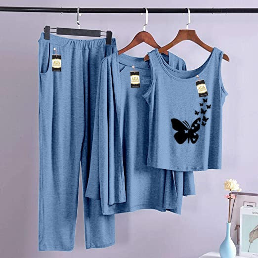 Trendy Butterfly 3 Piece Lounge wear Nightwear Sleepwear For Women (7 colours)