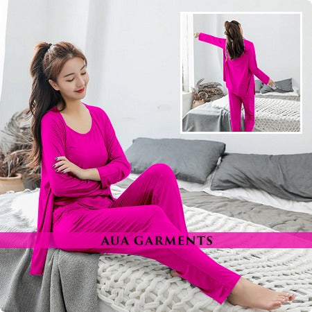 3pcs night suit for woman Ladies Modal Pajama Set Women Soft Underwear Sleepwear Nightclothes Three-piece