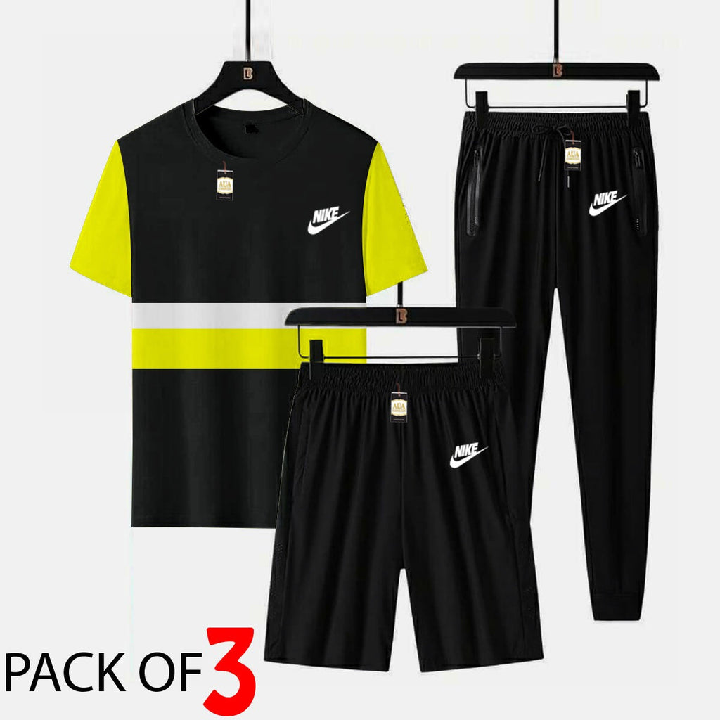 NIKE Printed 3 piece cross panel tracksuit for men (Panel t shirt + trouser + short)