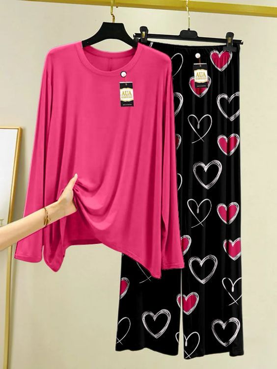 Plain Heart Printed Pajama Nightwear Sleepwear For Girls And Women (Heart Printed Trouser)