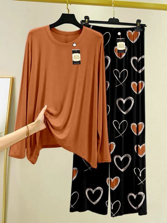 Plain Heart Printed Pajama Nightwear Sleepwear For Girls And Women (Heart Printed Trouser)