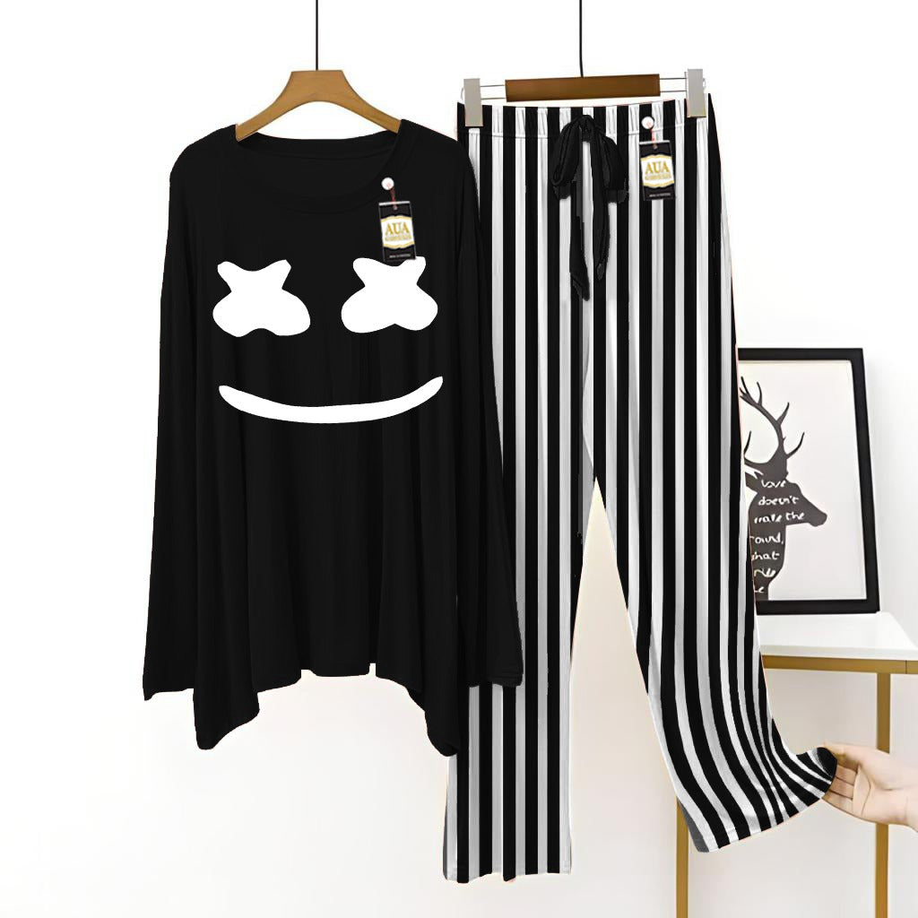 Black Women's Printed Night Suit with Luxurious Lining Pajamas - Stylish Sleepwear Set for a Cozy Night's Rest ( 10 Articles)(002)