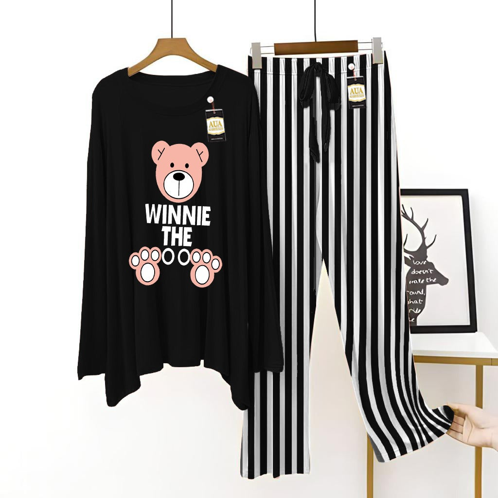 Black Women's Printed Night Suit with Luxurious Lining Pajamas - Stylish Sleepwear Set for a Cozy Night's Rest ( 10 Articles)(002)