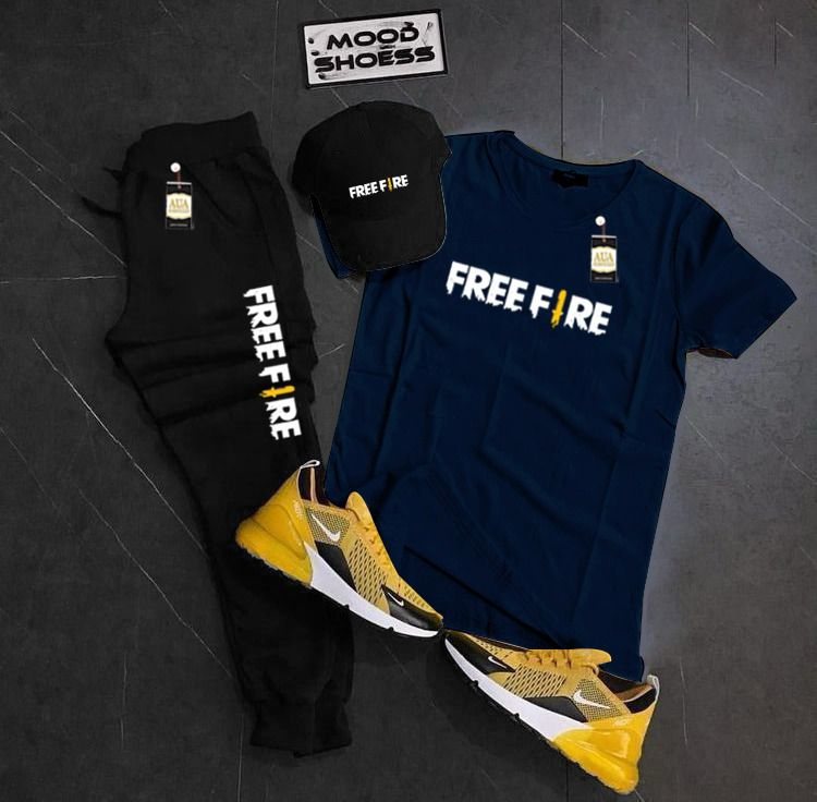 FREE FIRE Printed Set Of 3 Tracksuit For Men's (T-Shirt+Trouser+Cap)