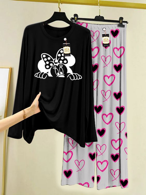 Mini Printed Heart Printed Trouser Lounge wear Nightwear Sleepwear With Heart Prinred Trouser For Women By Auagarments (004)