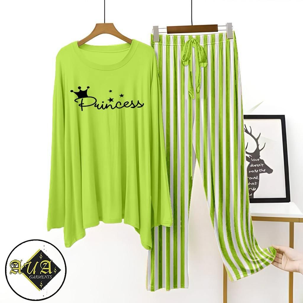 Parrot Green Lining Trouser Printed Night Suit with Luxurious Lining Pajamas Stylish Sleepwear Set for a Cozy Night's Rest (10 Articles) (002)