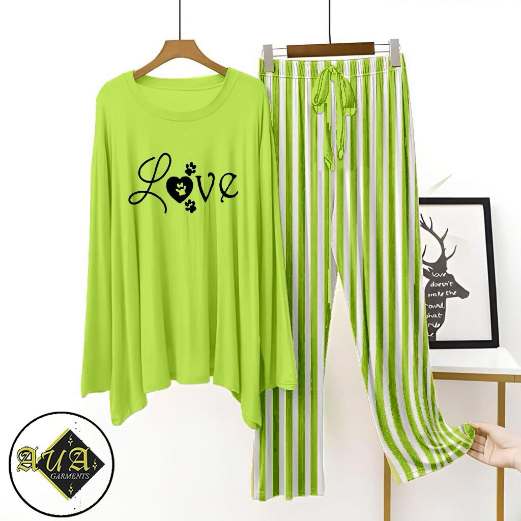 Parrot Green Lining Trouser Printed Night Suit with Luxurious Lining Pajamas Stylish Sleepwear Set for a Cozy Night's Rest (10 Articles) (002)