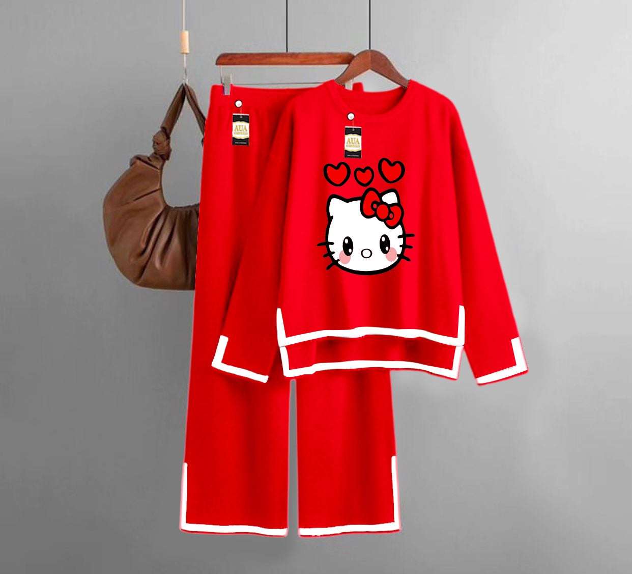 Kitty Printed Turkish Winter Co-Ord Set for Women - Warm & Stylish Loungewear Red