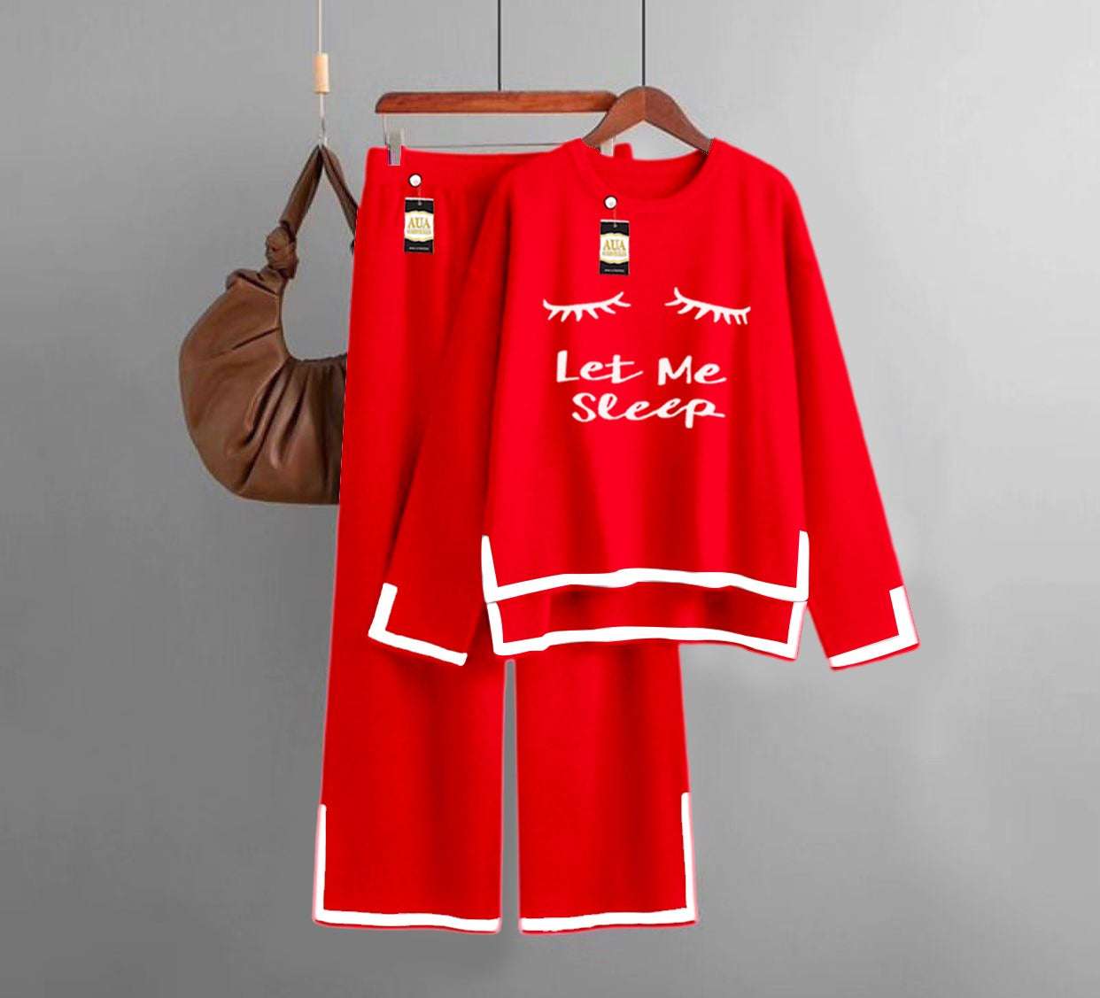 Let Me Sleep Printed Turkish Winter Co-Ord Set for Women - Warm & Stylish Loungewear Red