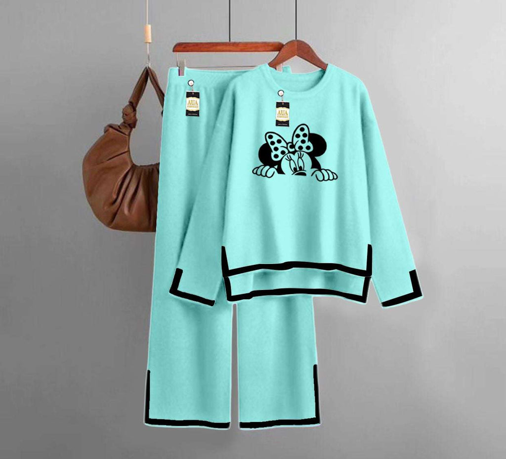 Mickey Face  Printed Turkish Winter Co-Ord Set for Women - Warm & Stylish Loungewear Sky Blue