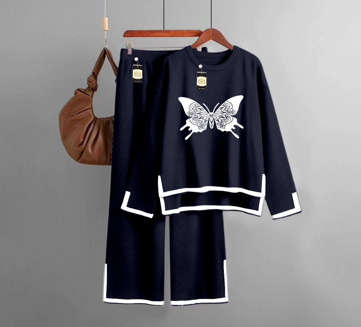 Butterfly Printed Turkish Winter Co-Ord Set for Women - Warm & Stylish Loungewear Navy