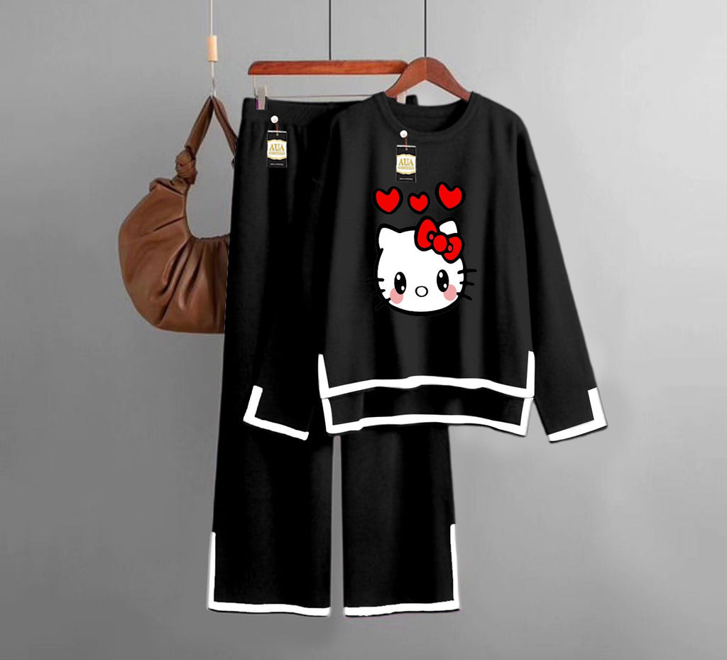 Kitty  Printed Turkish Winter Co-Ord Set for Women - Warm & Stylish Loungewear Black