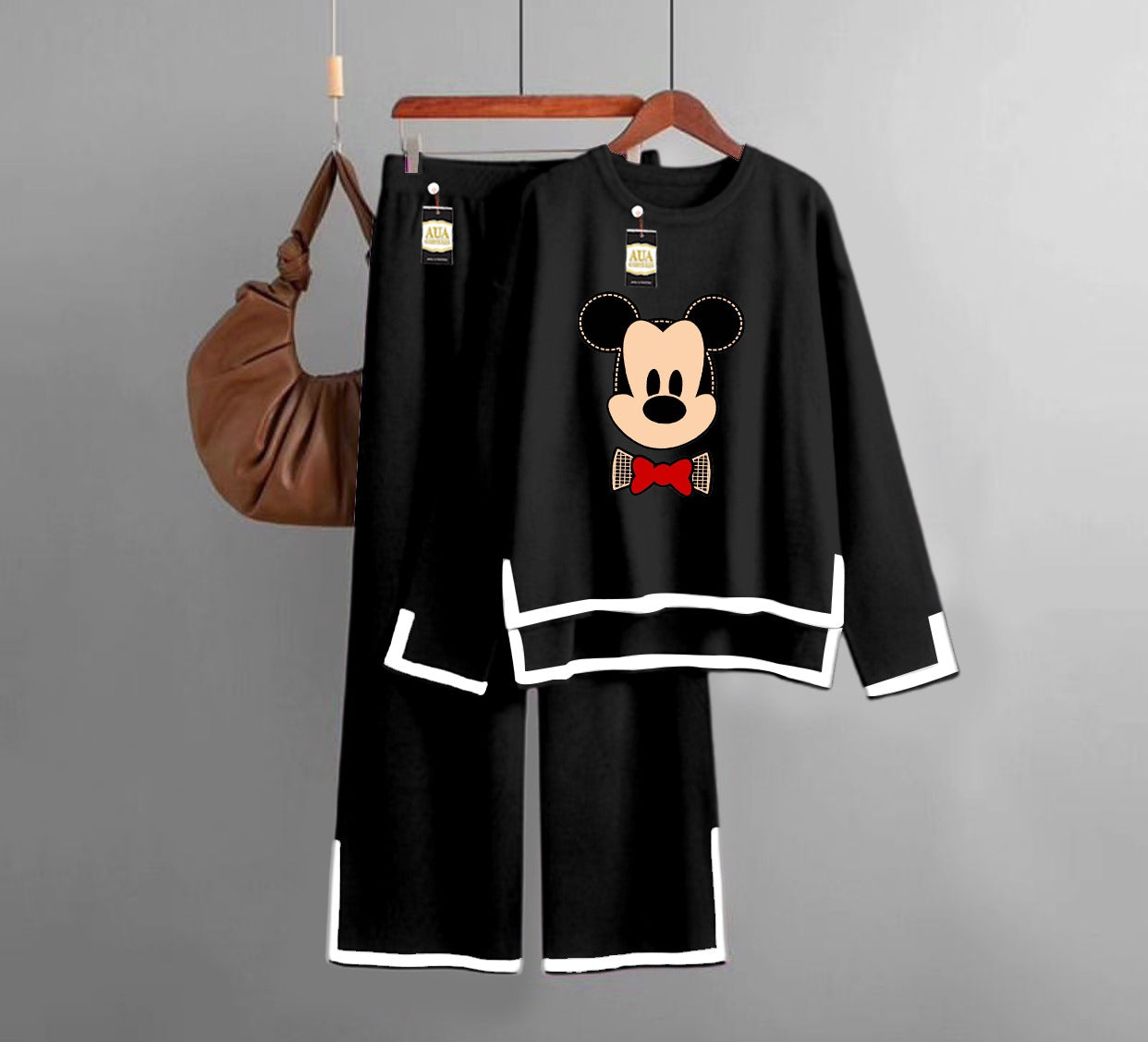 Mickey Mouse  Printed Turkish Winter Co-Ord Set for Women - Warm & Stylish Loungewear Black