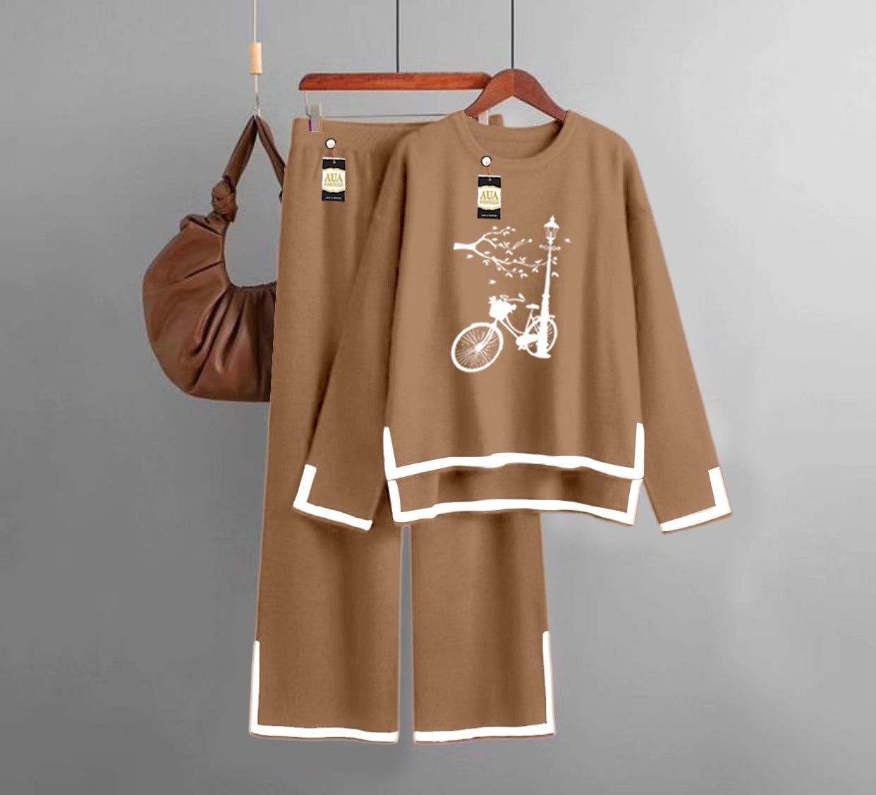 Cycle Printed Turkish Winter Co-Ord Set for Women - Warm & Stylish Loungewear Brown