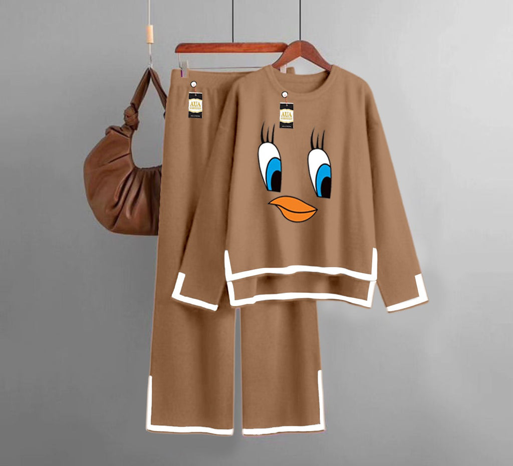 Daffy Printed Turkish Winter Co-Ord Set for Women - Warm & Stylish Loungewear Brown