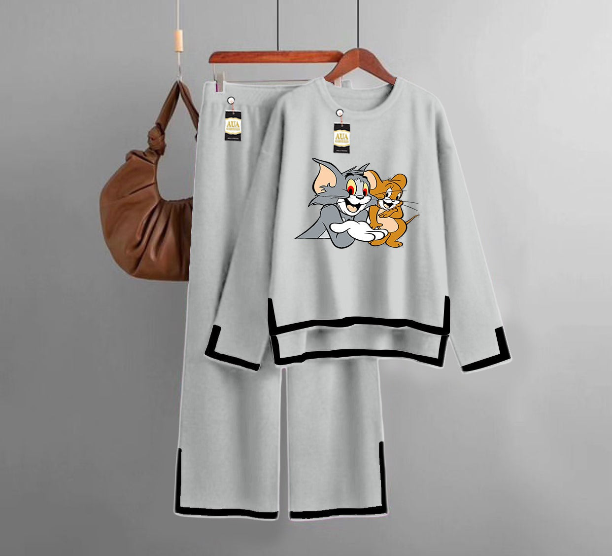 Tom & jerry Printed Turkish Winter Co-Ord Set for Women - Warm & Stylish Loungewear Light Grey