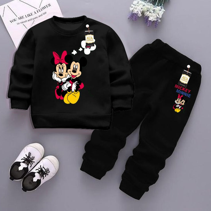 Black (mickey mouse) Printed Kids Tracksuit for Winter By Aua Garments