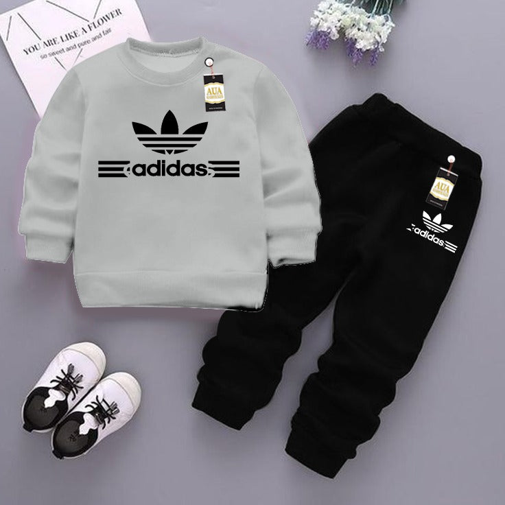 Grey and Black (Addidas) Printed Kids Tracksuit for Winter By Aua Garments