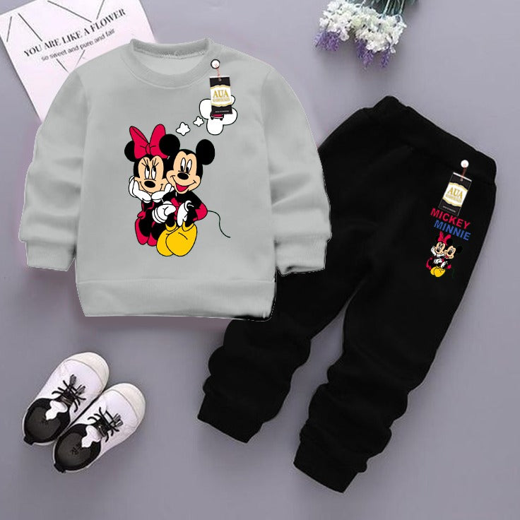 Grey and Black (mickey Mouse ) Printed Kids Tracksuit for Winter By Aua Garments