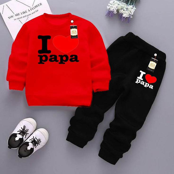 Red and Black (I love Papa) Printed Kids Tracksuit for Winter By Aua Garments