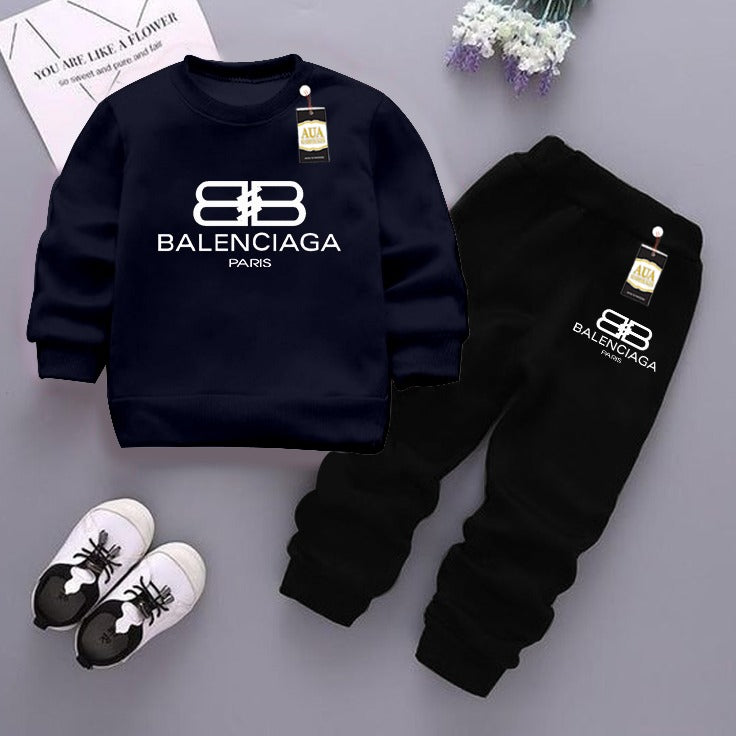 Navy and Black (Balenciaga) Printed Kids Tracksuit for Winter By Aua Garments