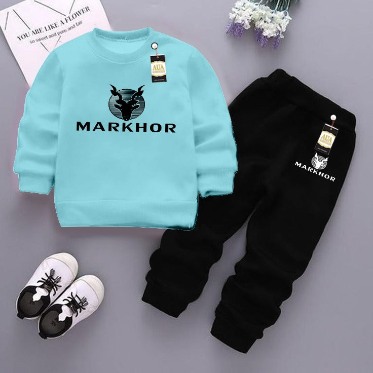 Sky Blue and Black (Markhor) Printed Kids Tracksuit for Winter By Aua Garments