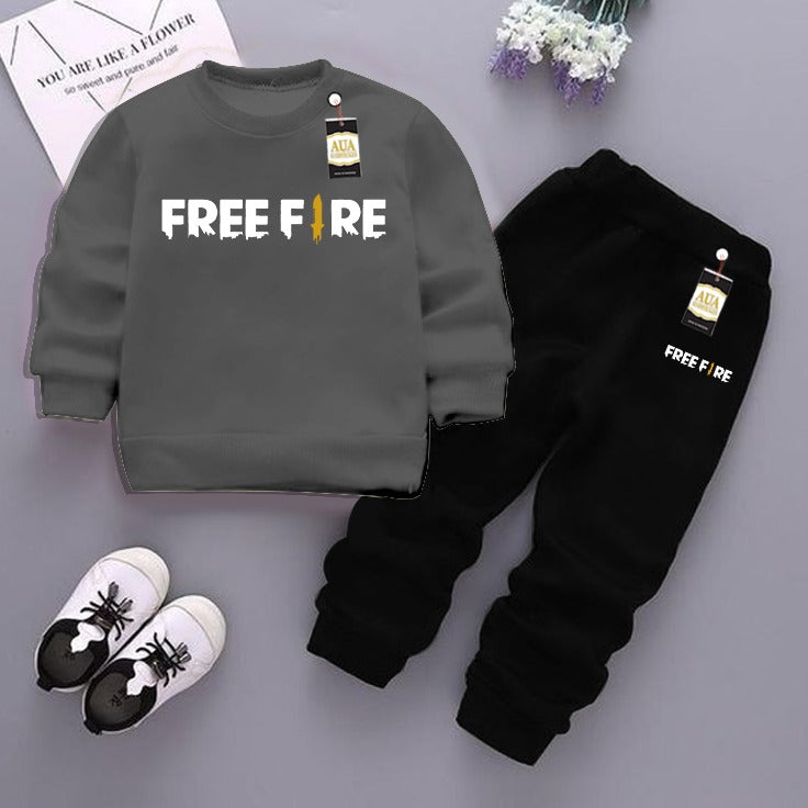 Dark Grey and Black (Free Fire ) Printed Kids Tracksuit for Winter By Aua Garments