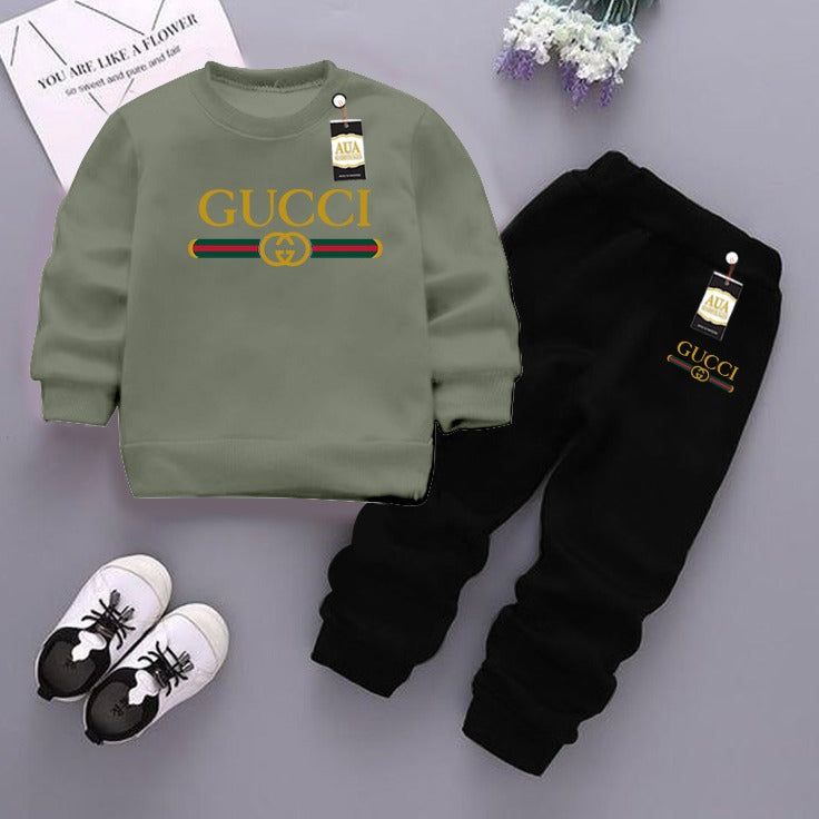Light Green and Black (Gucci) Printed Kids Tracksuit for Winter By Aua Garments