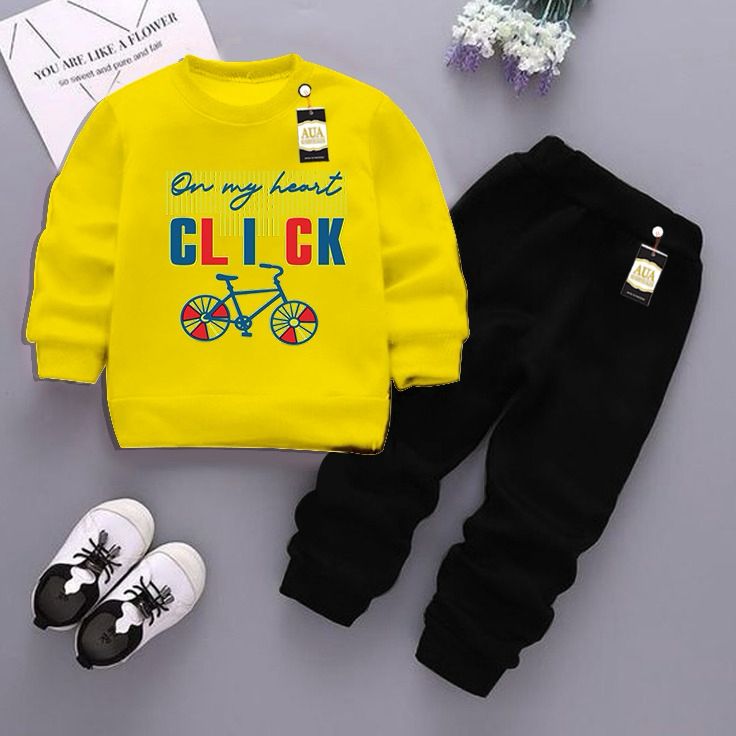 Yellow and Black (Click) Printed Kids Tracksuit for Winter By Aua Garments