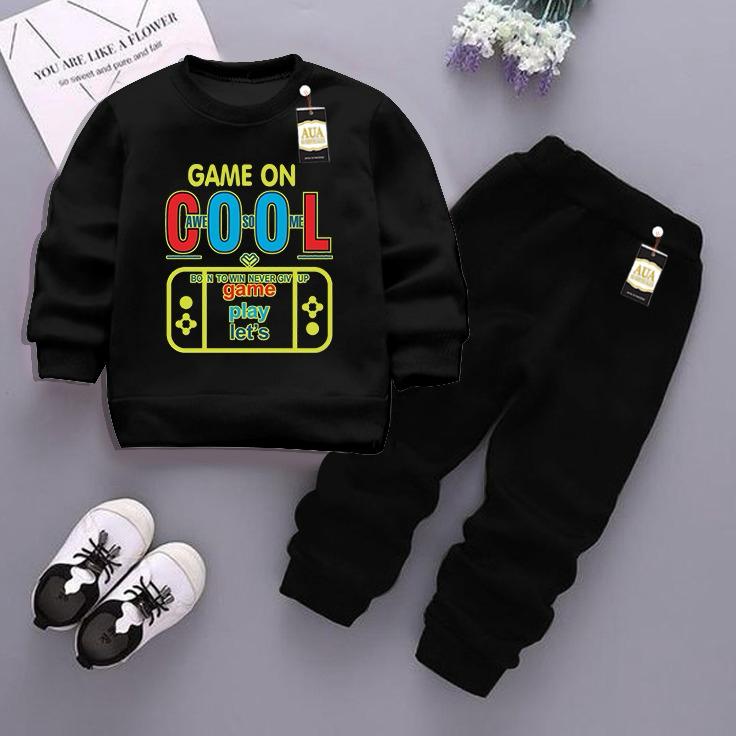 Black and Black (Cool) Printed Kids Tracksuit for Winter By Aua Garments