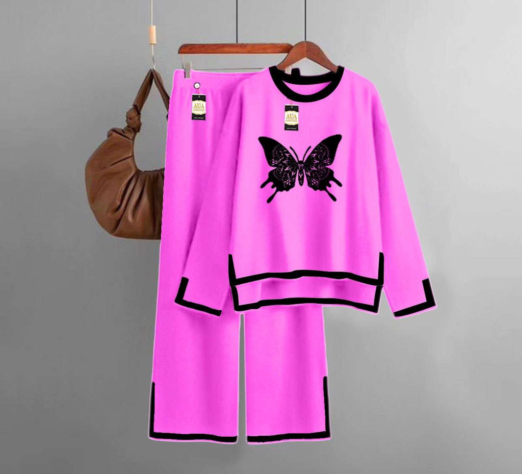 Butterfly Turkish Winter Co-Ord Set for Women - Warm & Stylish Loungewear Hot Pink