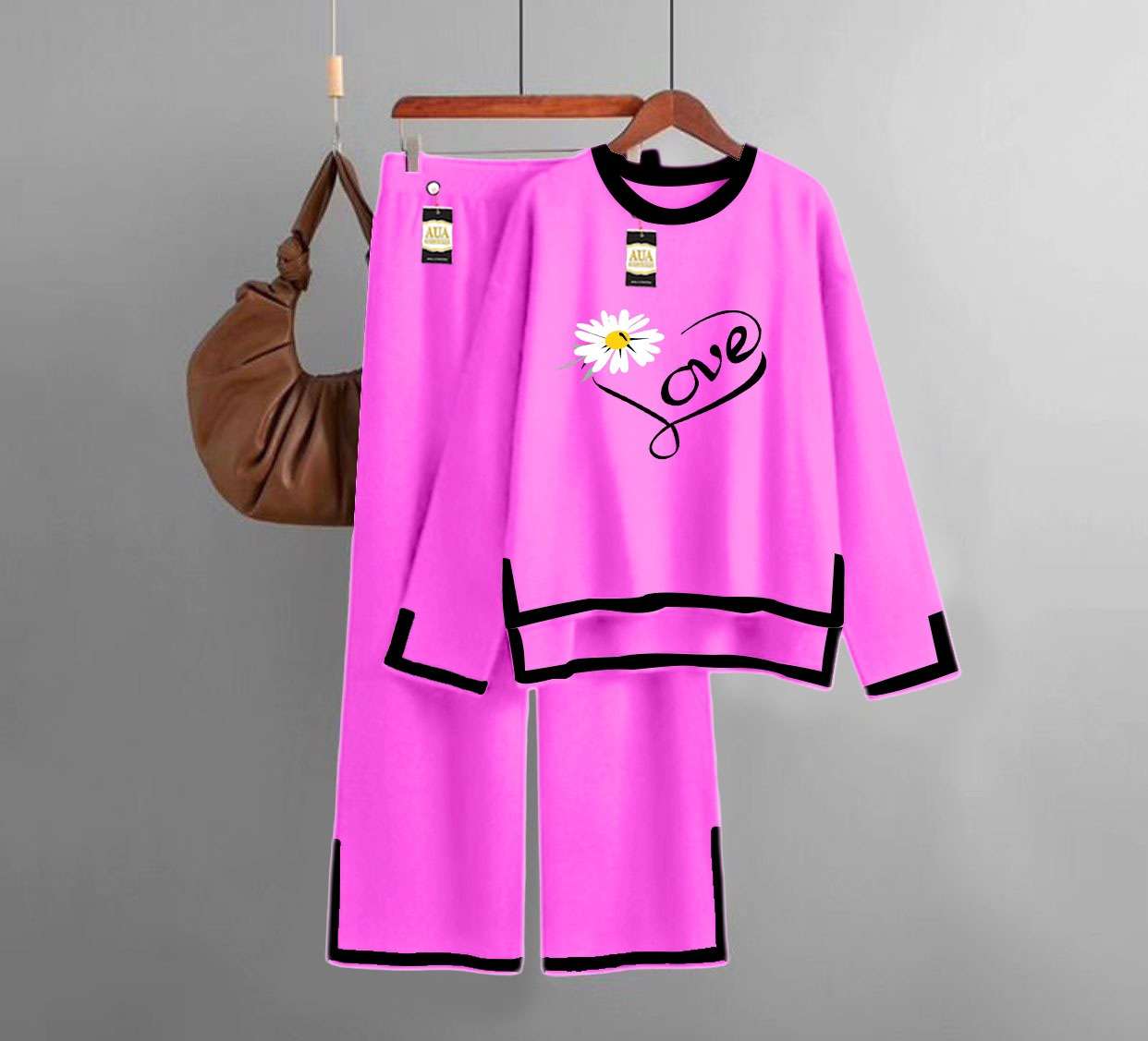 Love Flower Turkish Winter Co-Ord Set for Women - Warm & Stylish Loungewear Hot Pink