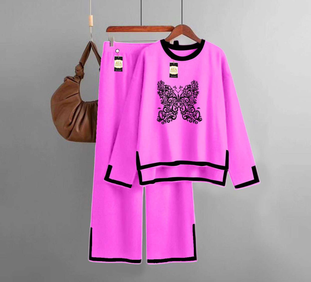 Butterfly Turkish Winter Co-Ord Set for Women - Warm & Stylish Loungewear Hot Pink