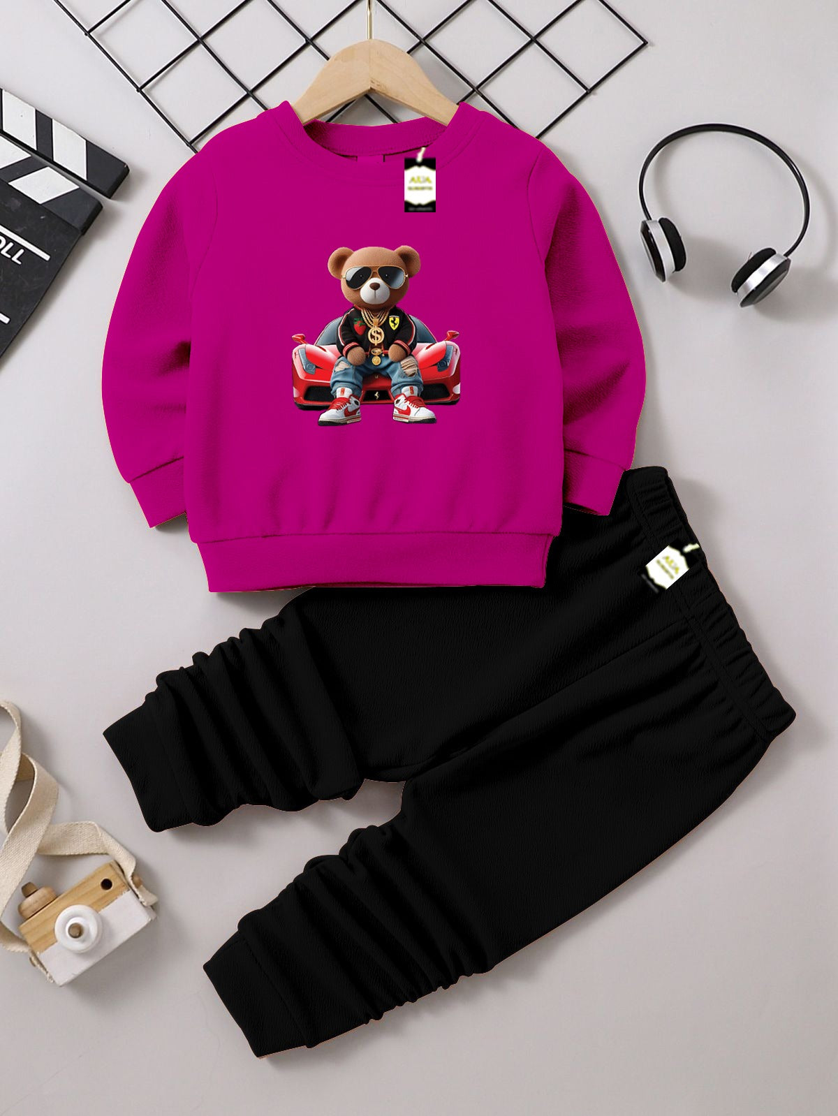 Boys Sweatshirt & Trouser Set | Kids Fleece Winter Outfit (1-10 Years) (Car With Bear) No Ratings