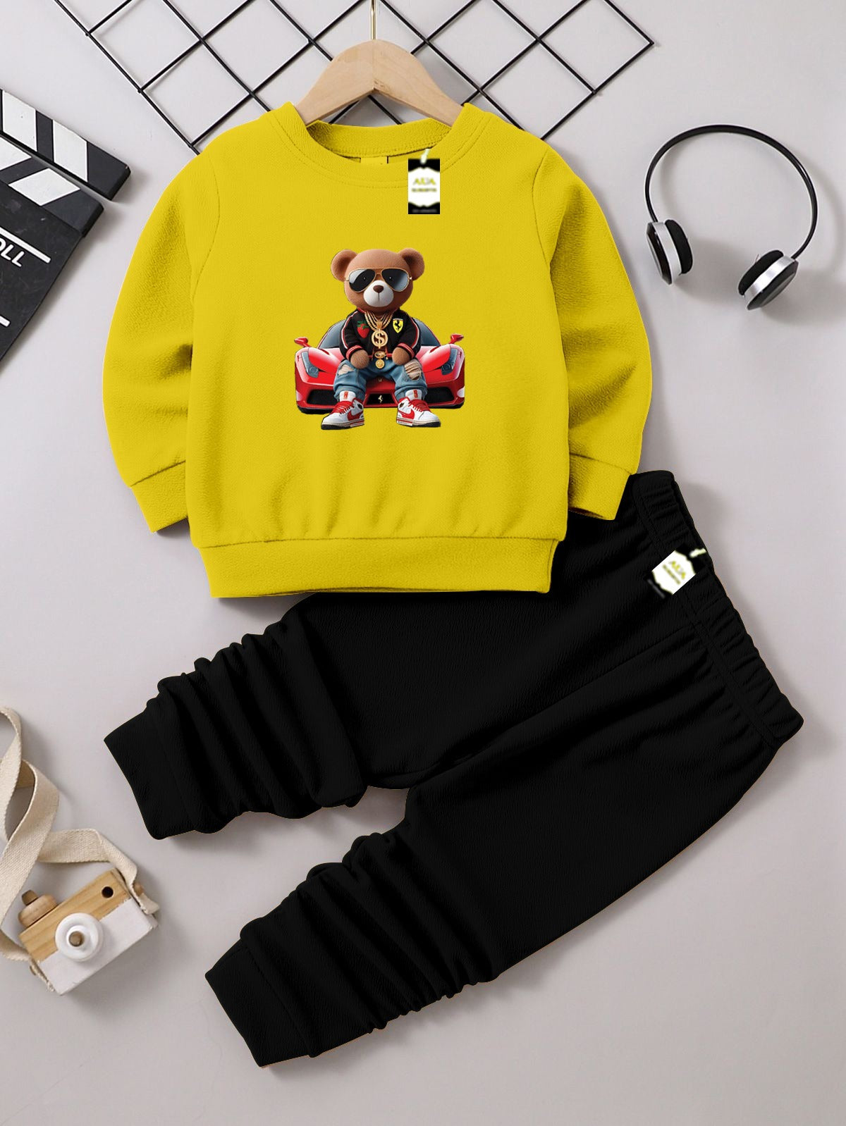 Boys Sweatshirt & Trouser Set | Kids Fleece Winter Outfit (1-10 Years) (Car With Bear) No Ratings