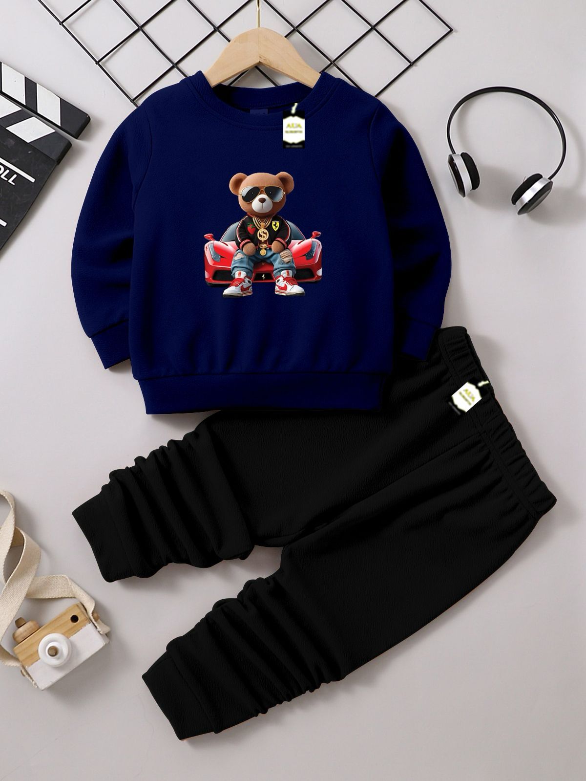 Boys Sweatshirt & Trouser Set | Kids Fleece Winter Outfit (1-10 Years) (Car With Bear) No Ratings
