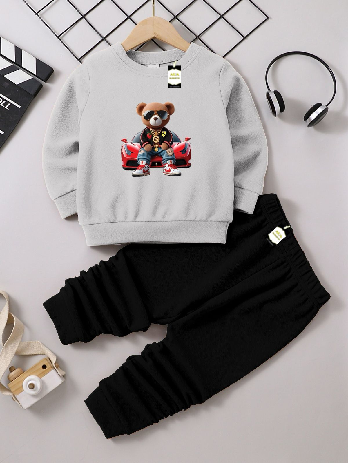 Boys Sweatshirt & Trouser Set | Kids Fleece Winter Outfit (1-10 Years) (Car With Bear) No Ratings