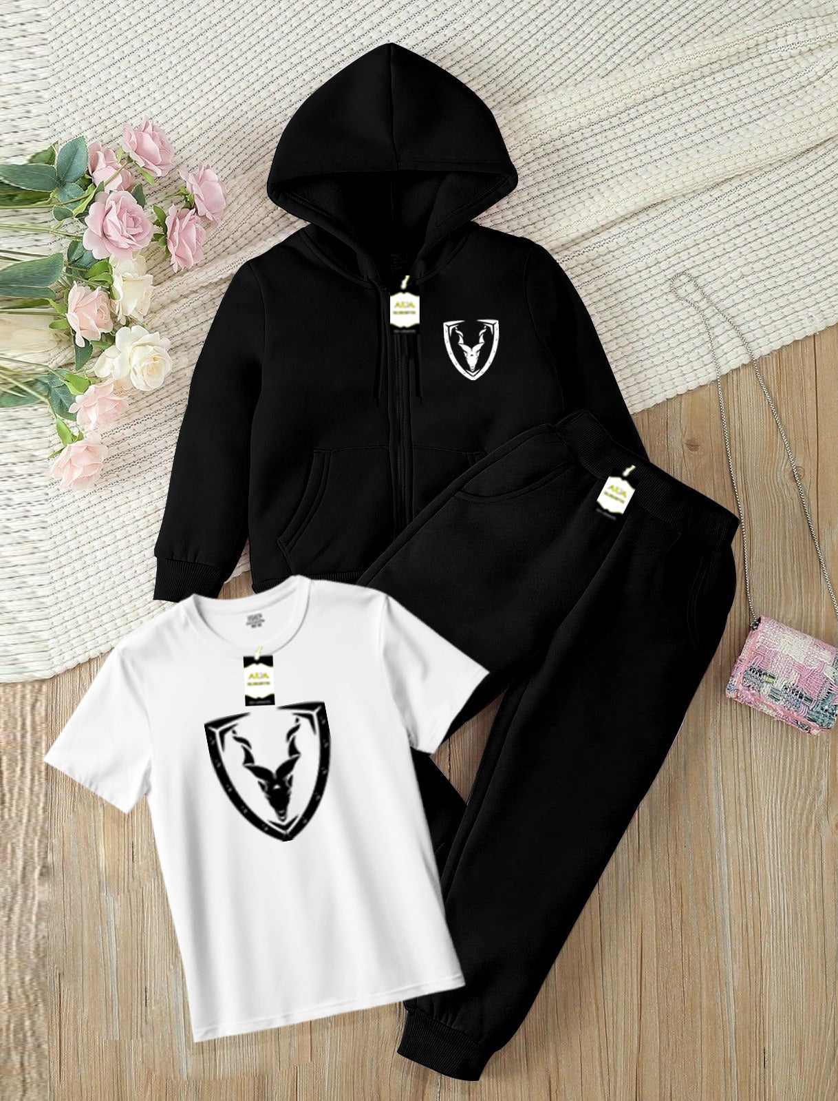 Kids Boys 3 Piece Fleece Tracksuit Set – Zipper With Hoodie, T-Shirt & Trouser ( Mar-Khor Printed )