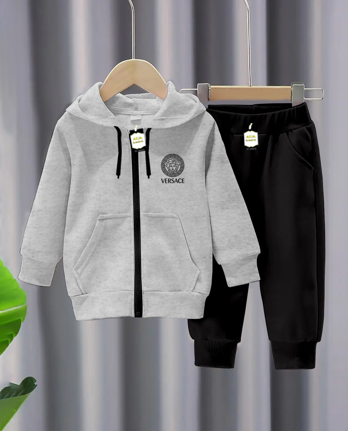 Kids Fleece Ver-sace Zipper Hoodie & Trouser Set (1–10 Years)